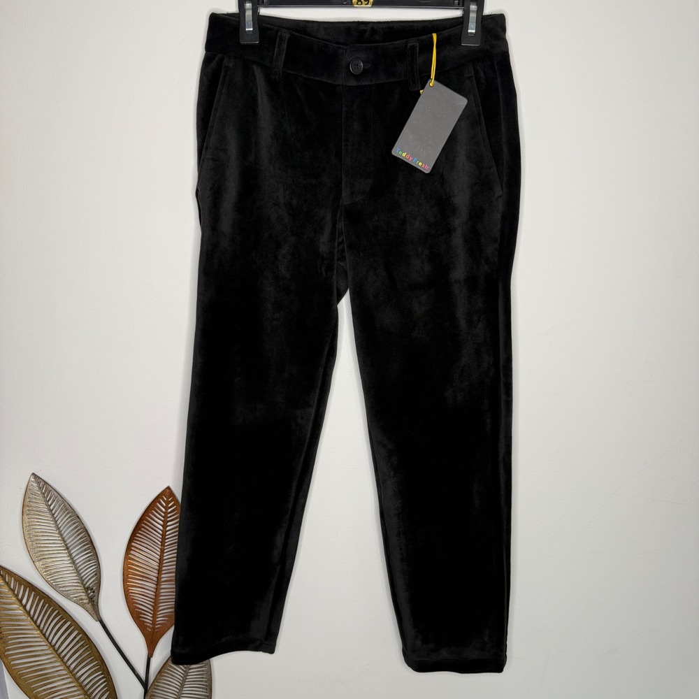Teddy Fresh Black Trousers   Embroidered Logo Pants Velour Satin Track Suit 28‎